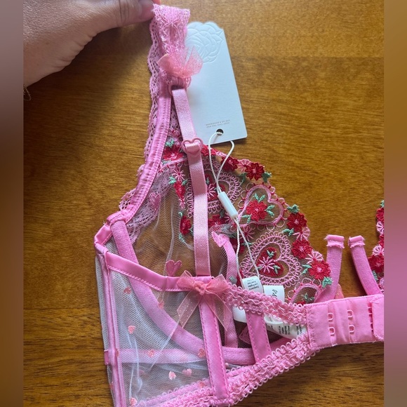 NWT For Love & Lemons Whimsical Garden Doily heart Bra - Pink - size 34C - Picture 5 of 10